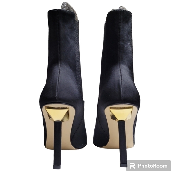 Good American Sleek Black Neoprene Pointed Toe Mid Calf Heel Boots Size 8 New - Picture 2 of 7